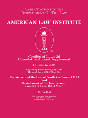 cover image of Restatement of the Law Second, Conflict of Laws